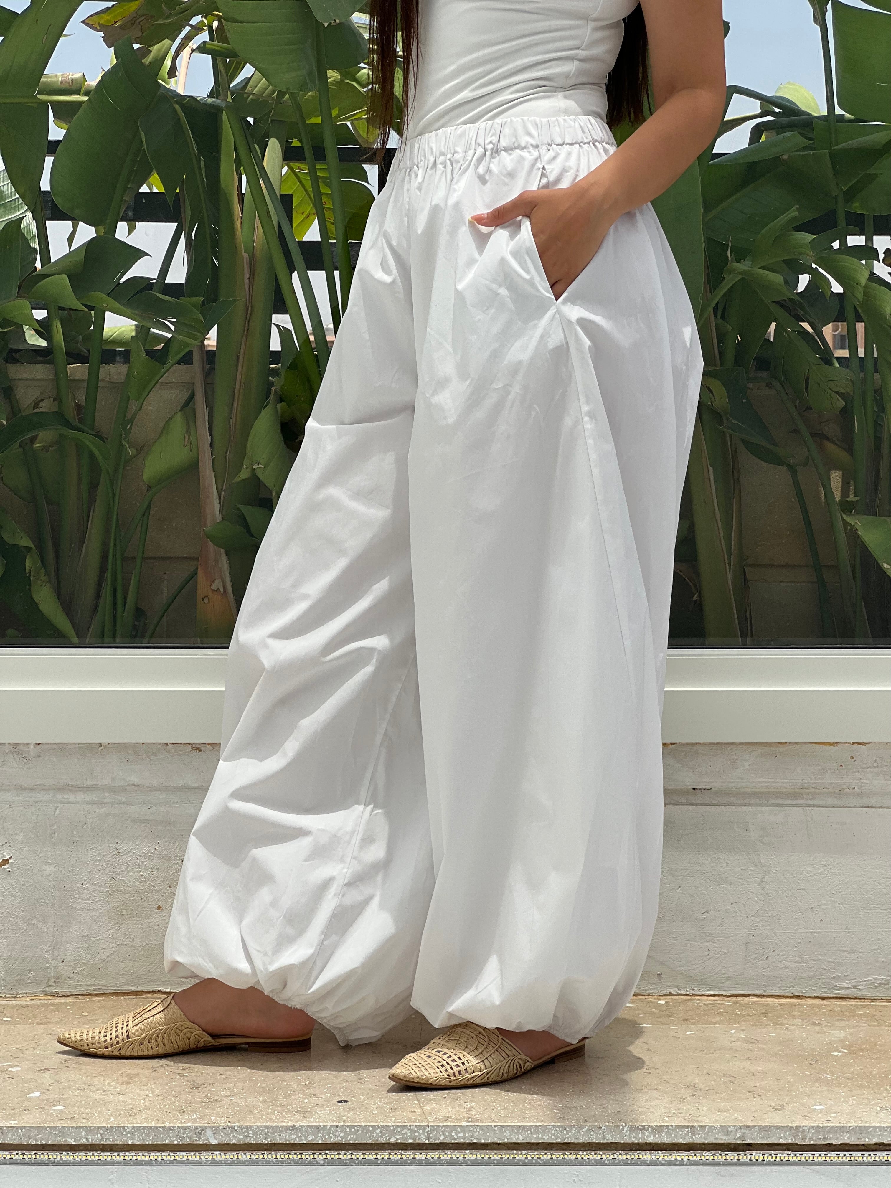 Oversized Balloon Pants-White