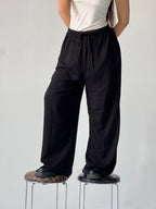 Summer Linen Elastic Waist Pants – Black