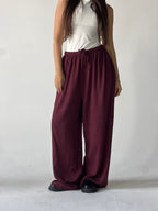 Summer Linen Elastic Waist Pants – Maroon
