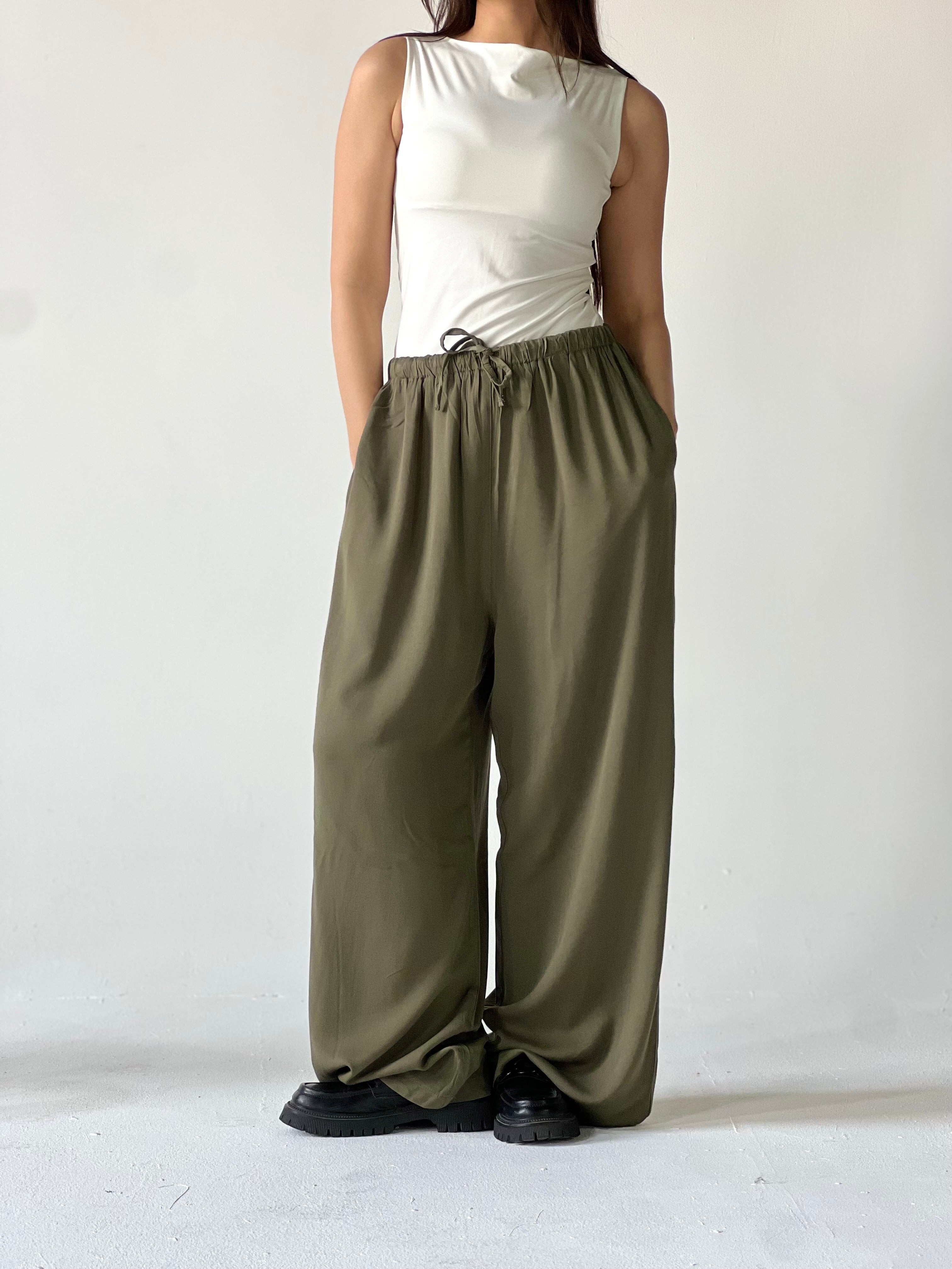 Summer Linen Elastic Waist Pants –Olive