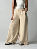 Wide-Leg Summer Melton Pants-Beige