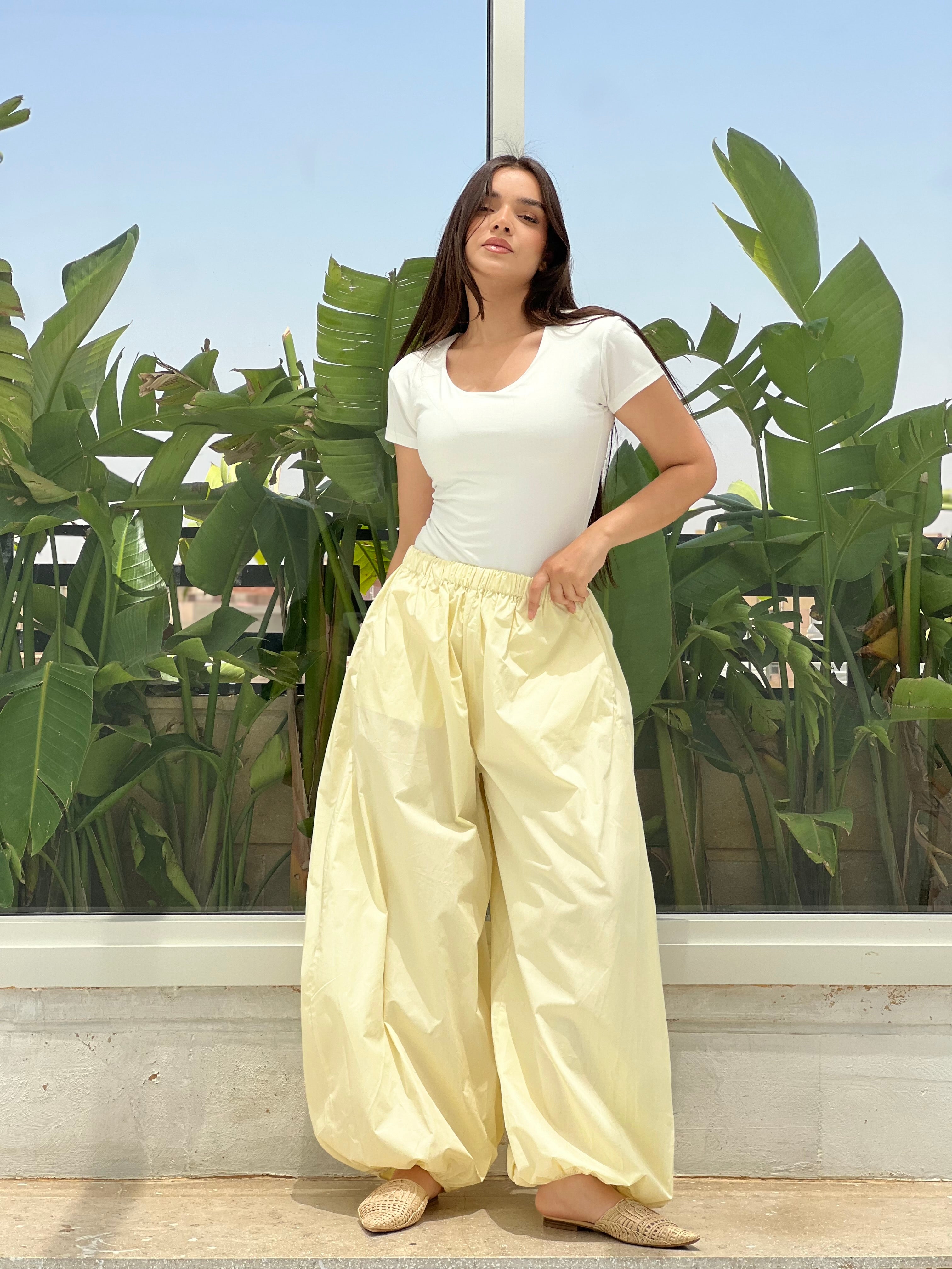 Oversized Balloon Pants-Yellow
