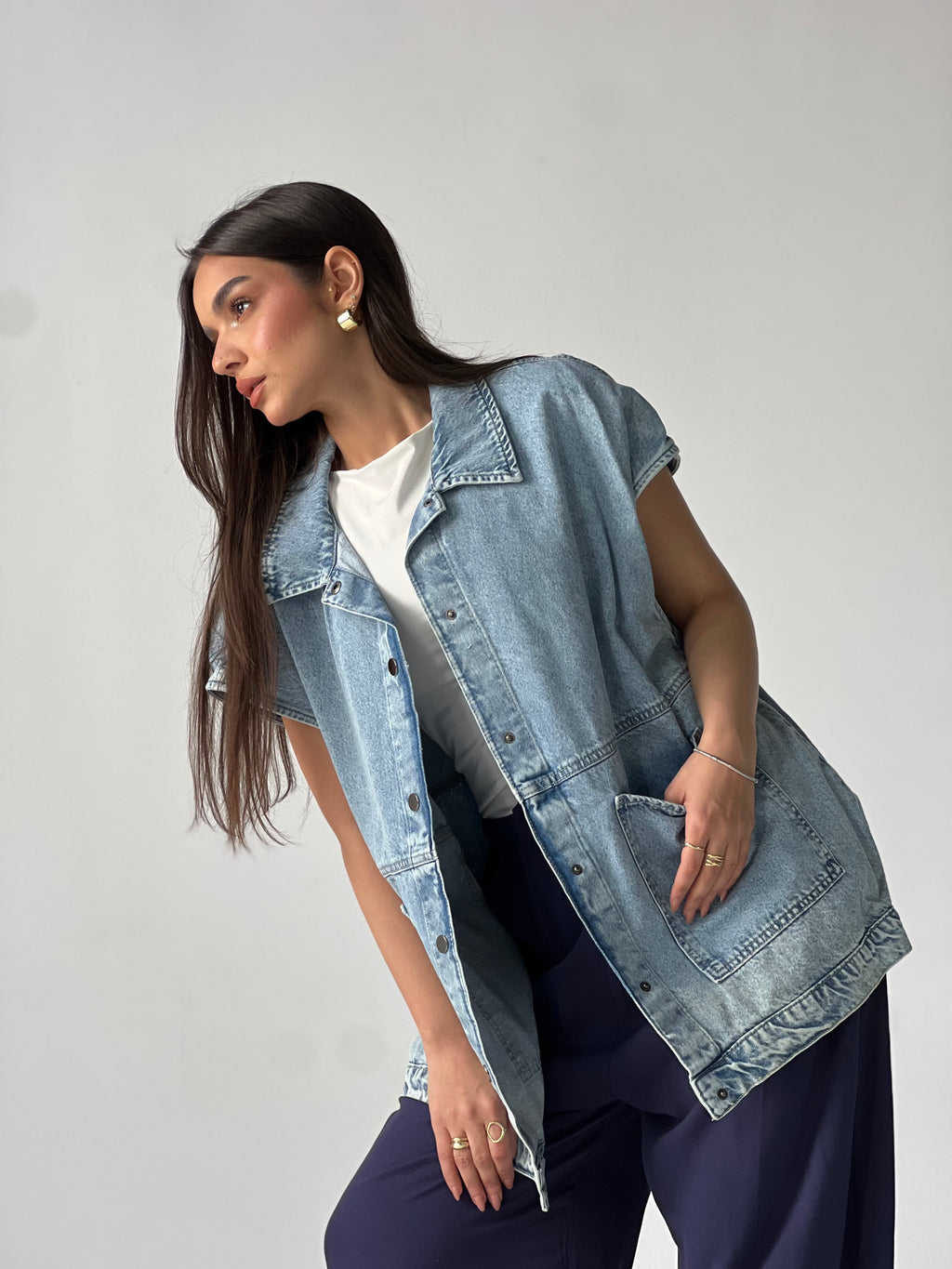 Oversized Long Denim Vest