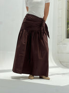 Side Tie Maxi Skirt-Brown