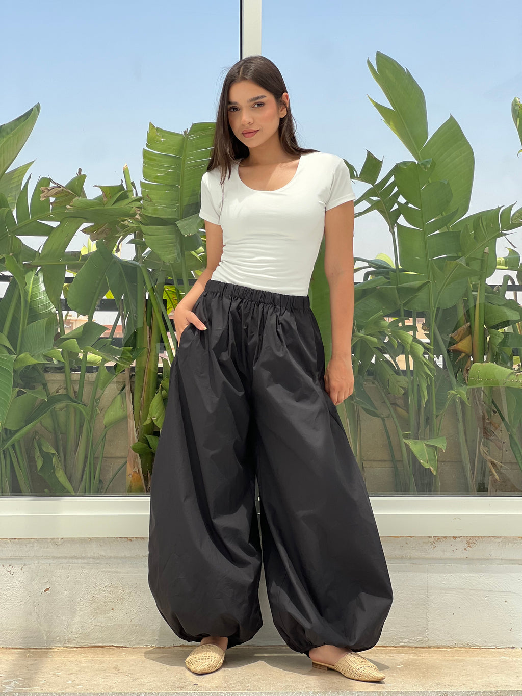 Oversized Balloon Pants-Black