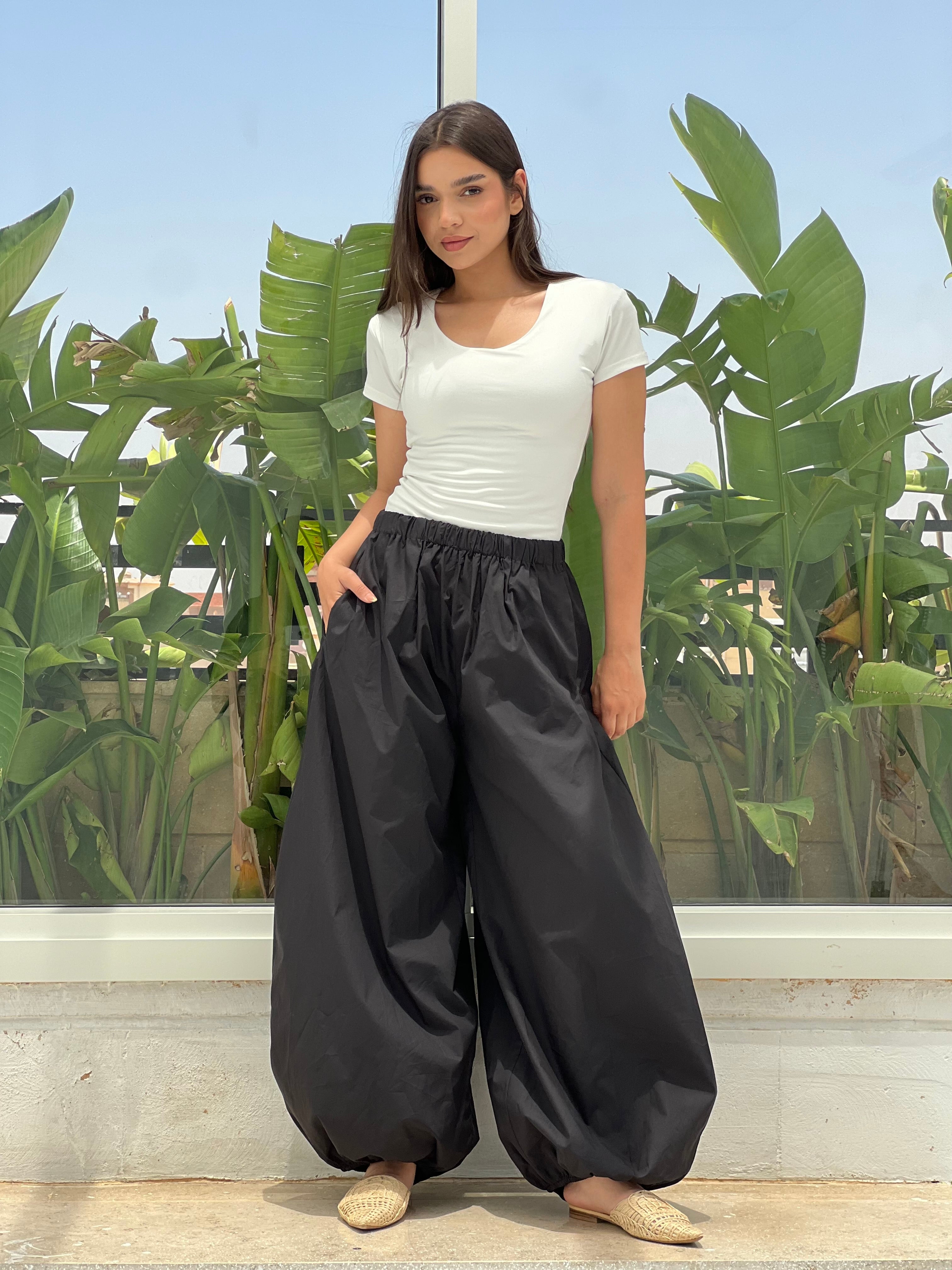 Oversized Balloon Pants-Black