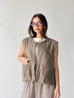 Oversized Cargo Zip Vest –Olive