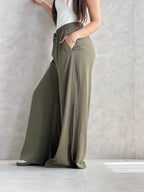 To-Go Summer Wide-Leg Linen Pants- Olive