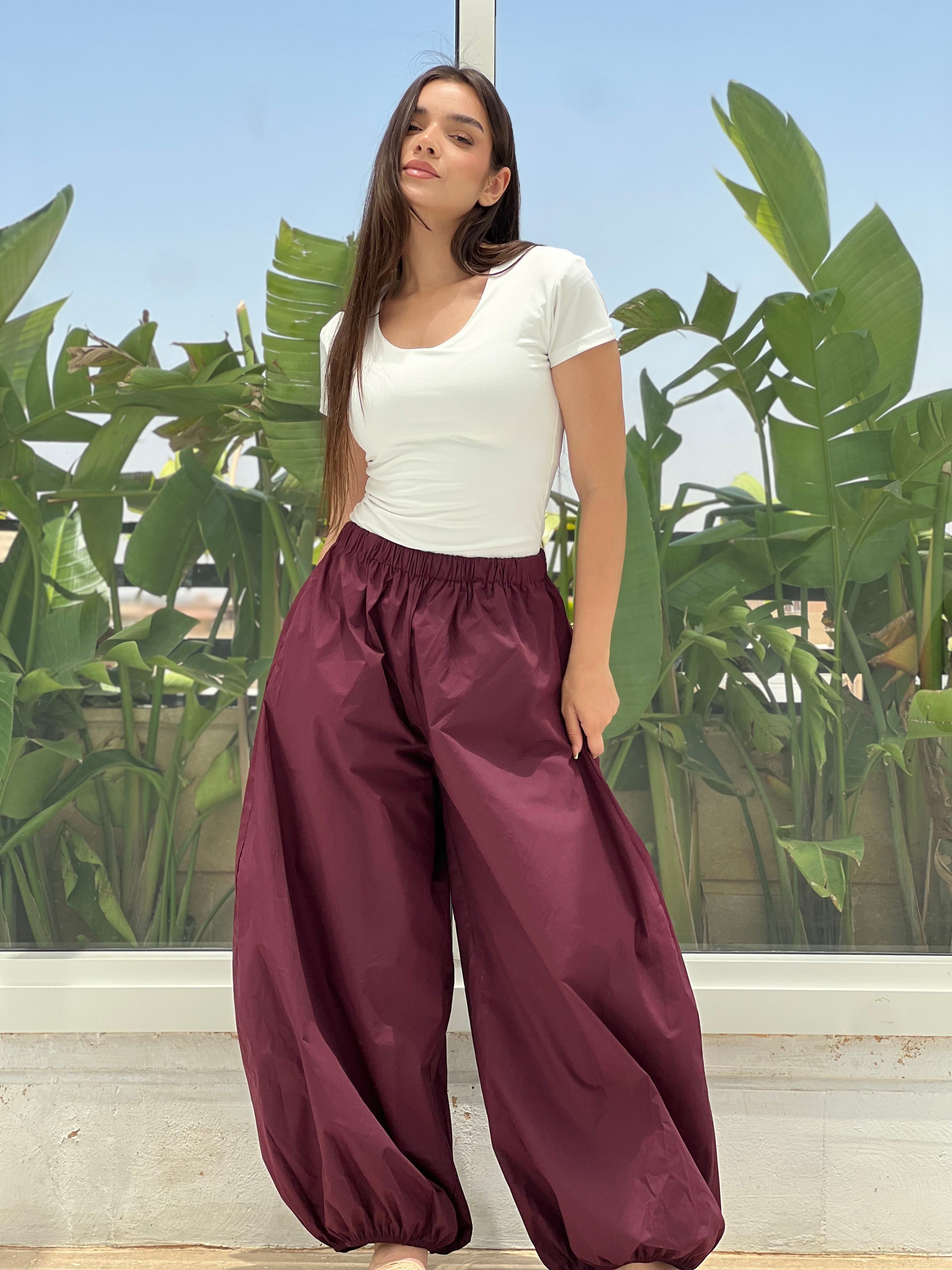 Oversized Balloon Pants-Maroon