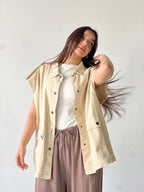 Oversized Long Cargo Vest –Biege