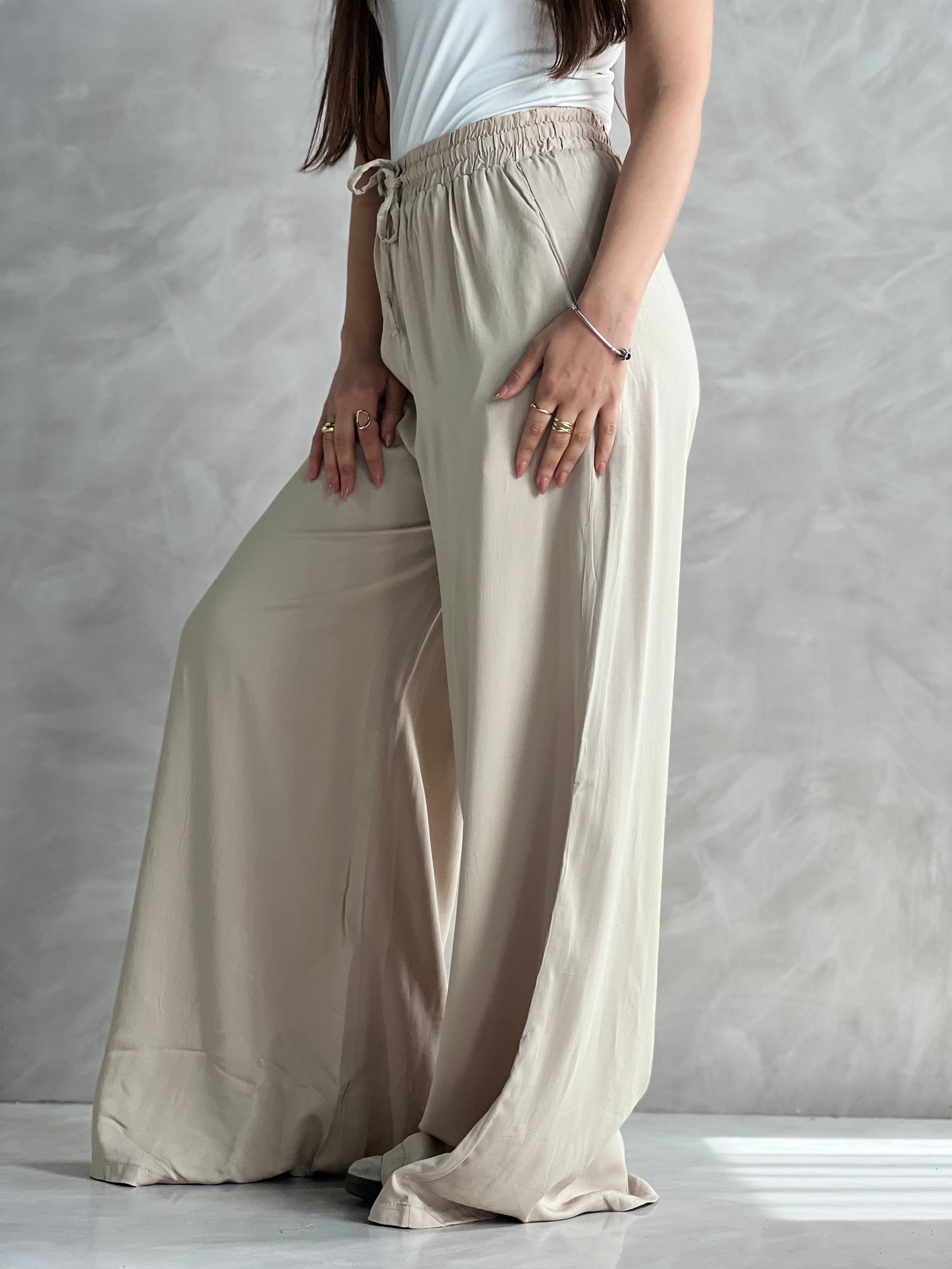 To-Go Summer Wide-Leg Linen Pants-Biege