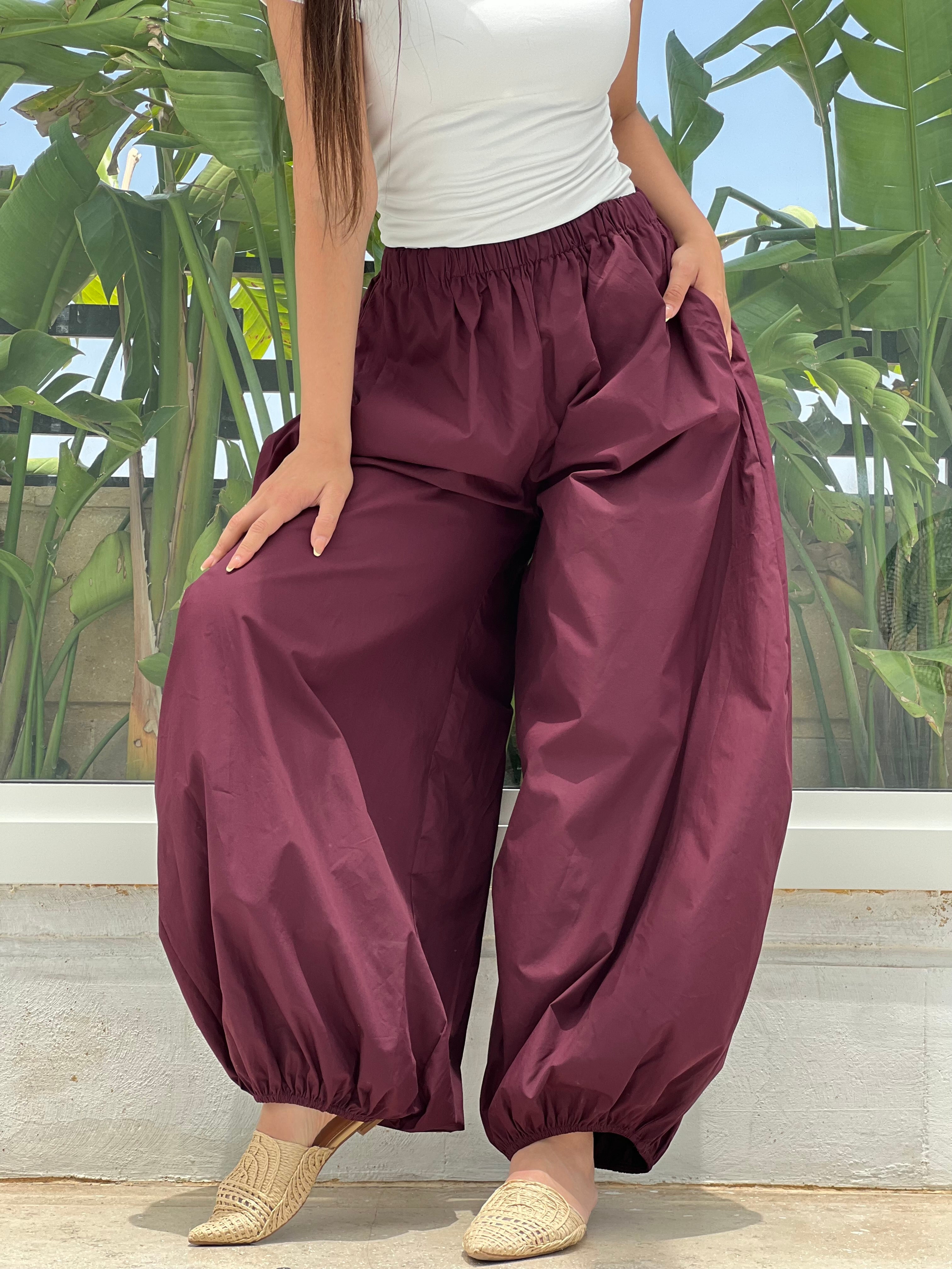 Oversized Balloon Pants-Maroon