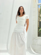 Side Tie Maxi Skirt-White
