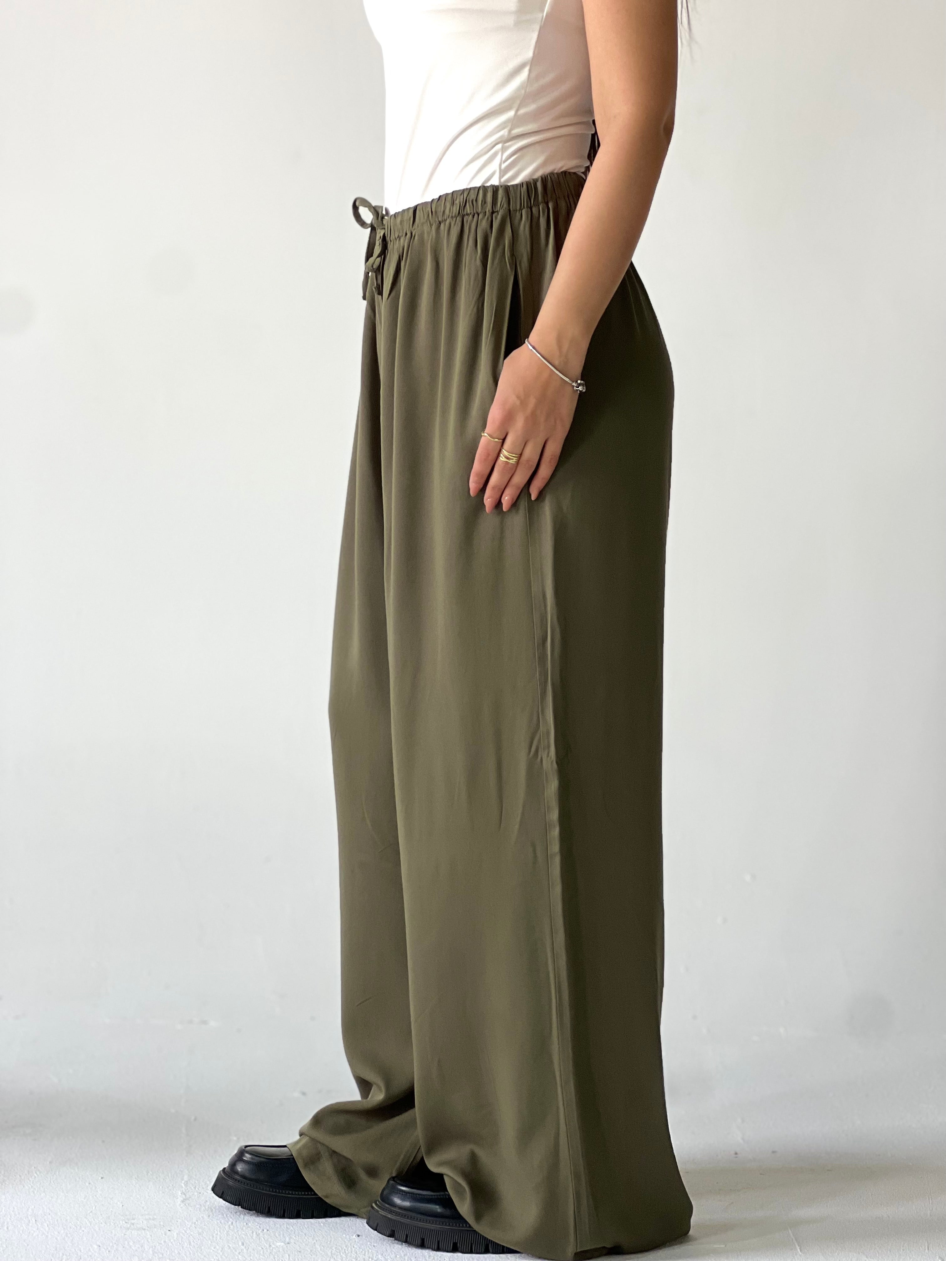 Summer Linen Elastic Waist Pants –Olive