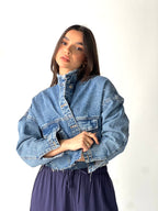 Denim Spark Cropped Jacket-Dark blue