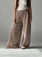 Wide-Leg Summer Melton Pants-Cafe