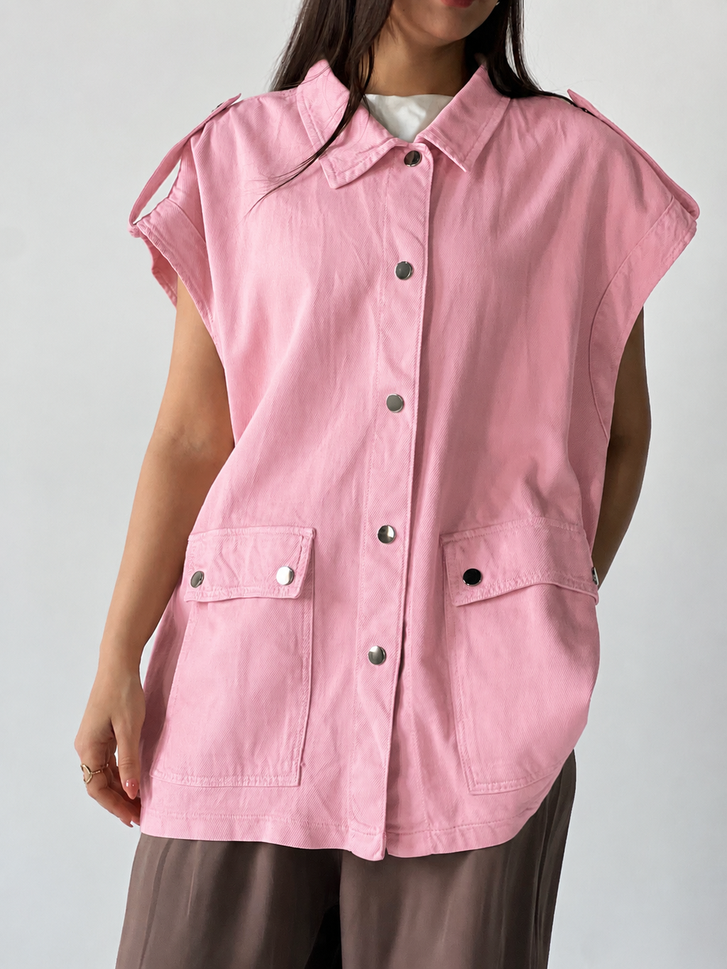 Oversized Long Cargo Vest – Pink