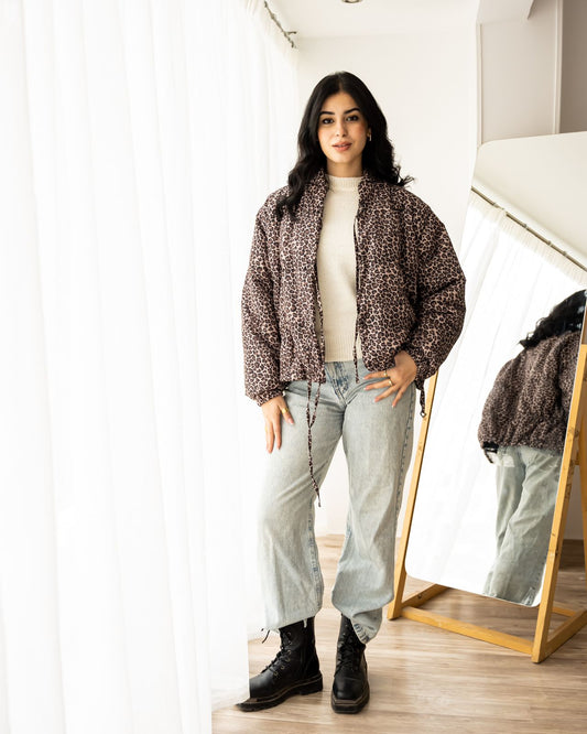 Leopard bow bomber jacket-padded inside