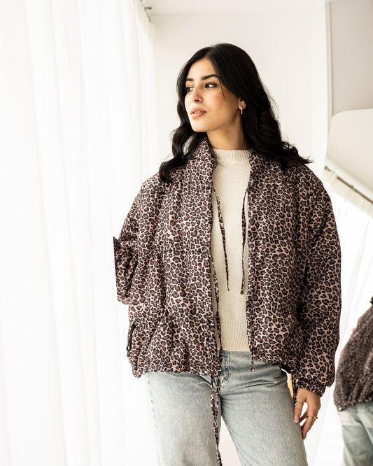 Leopard bow bomber jacket-padded inside