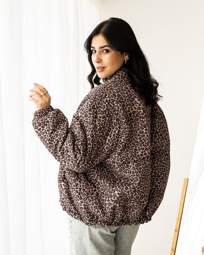 Leopard bow bomber jacket-padded inside