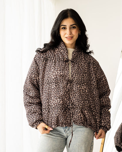 Leopard bow bomber jacket-padded inside