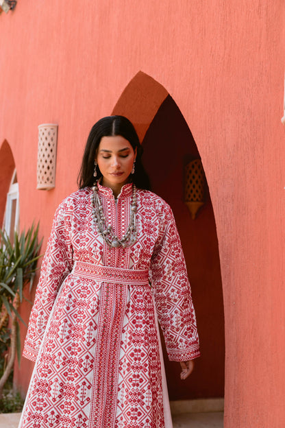 Luxurious Handcrafted Embroidered Kaftan-red