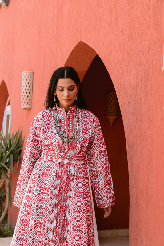 Luxurious Handcrafted Embroidered Kaftan-red