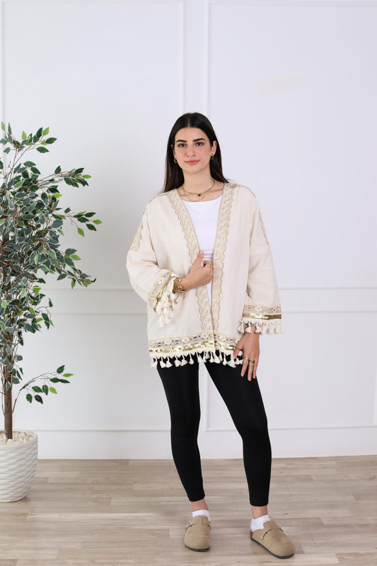 Embroidery kimono- pure linen