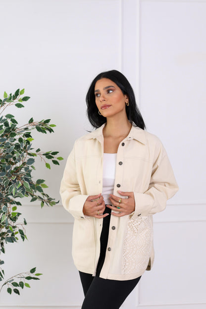 Oversized Garbrdine Jacket with Lace Detailing