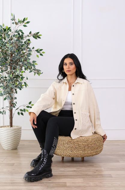Oversized Garbrdine Jacket with Lace Detailing