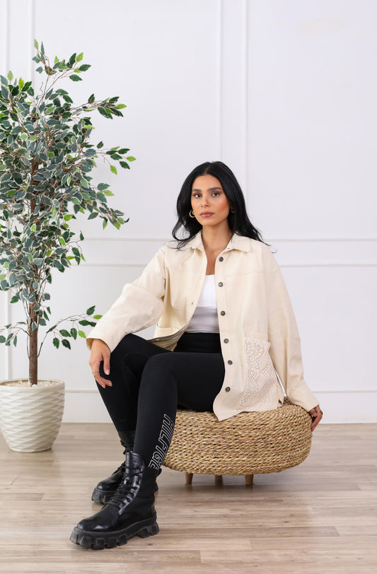 Oversized Garbrdine Jacket with Lace Detailing