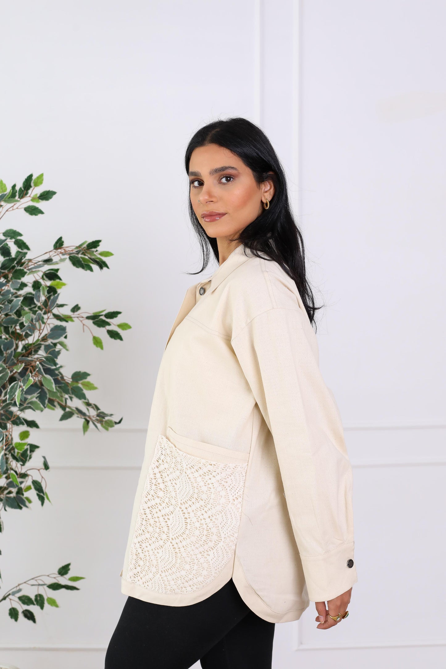 Oversized Garbrdine Jacket with Lace Detailing