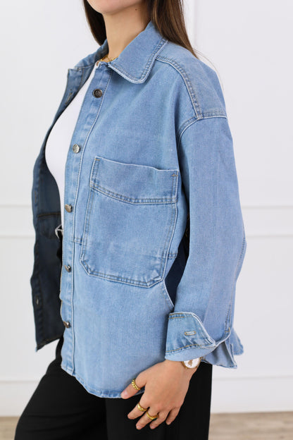 Essential Everyday Denim Jacket with Pockets - light blue