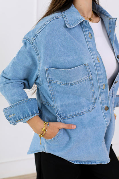 Essential Everyday Denim Jacket with Pockets - light blue