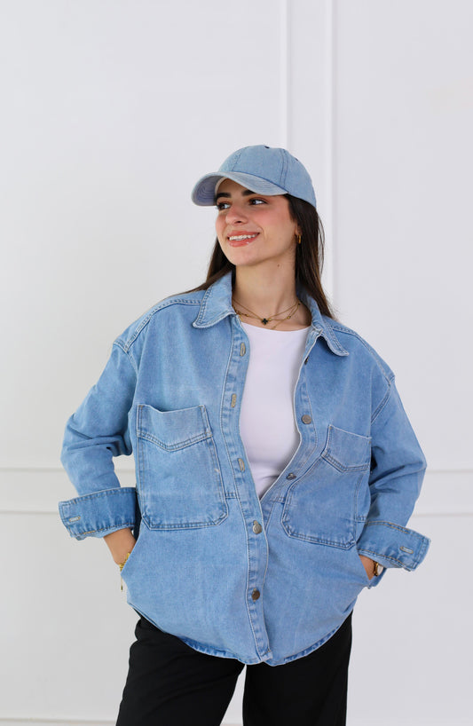 Essential Everyday Denim Jacket with Pockets - light blue