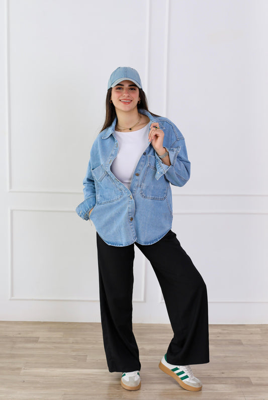 Essential Everyday Denim Jacket with Pockets - light blue