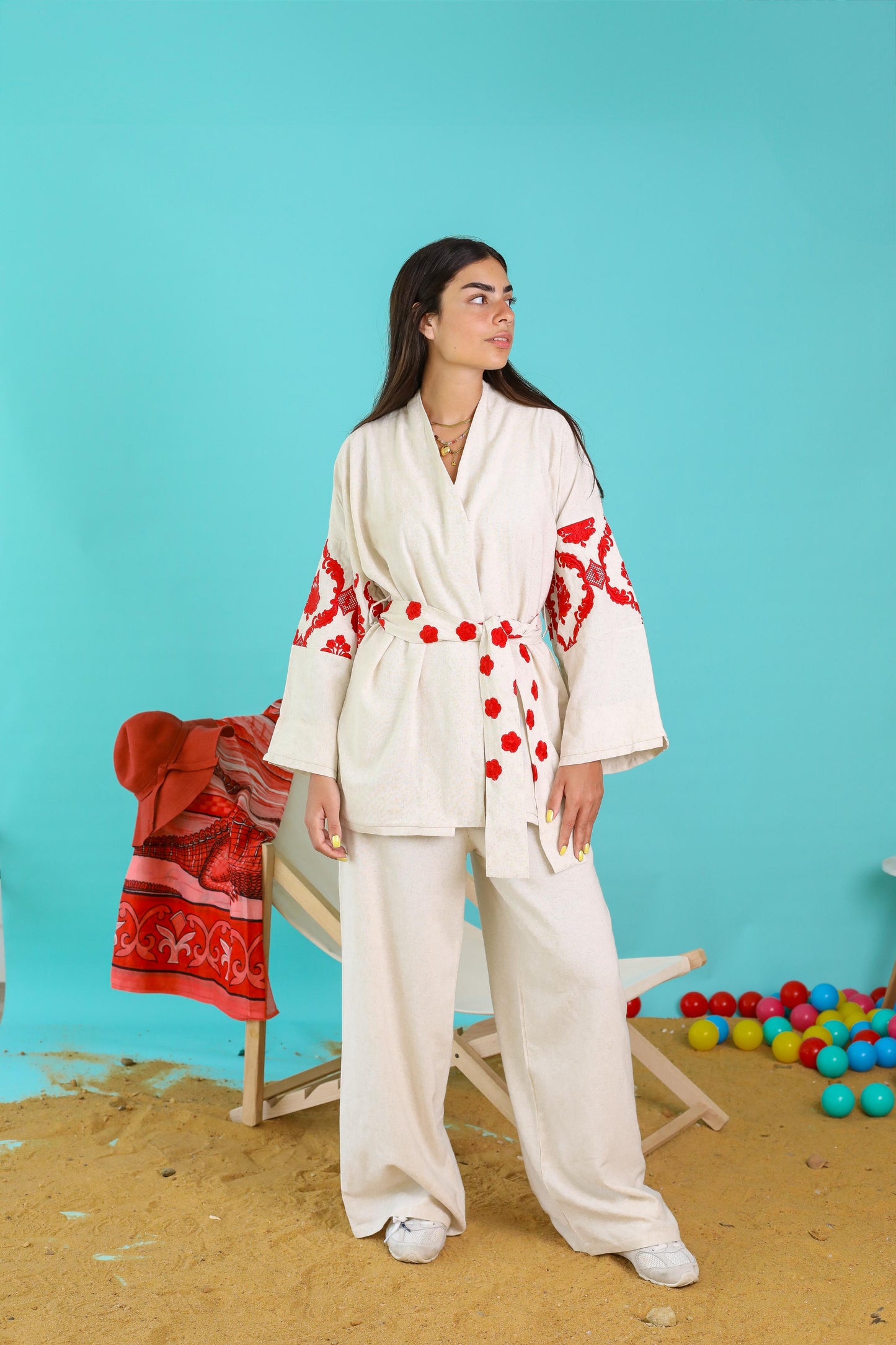Santorini Embroidered Pure Linen Set