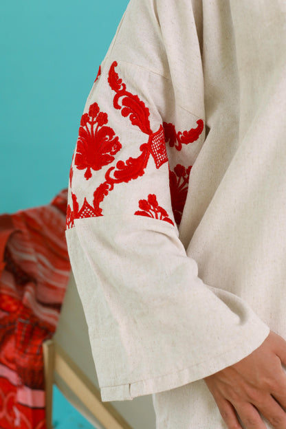 Santorini Embroidered Pure Linen Set