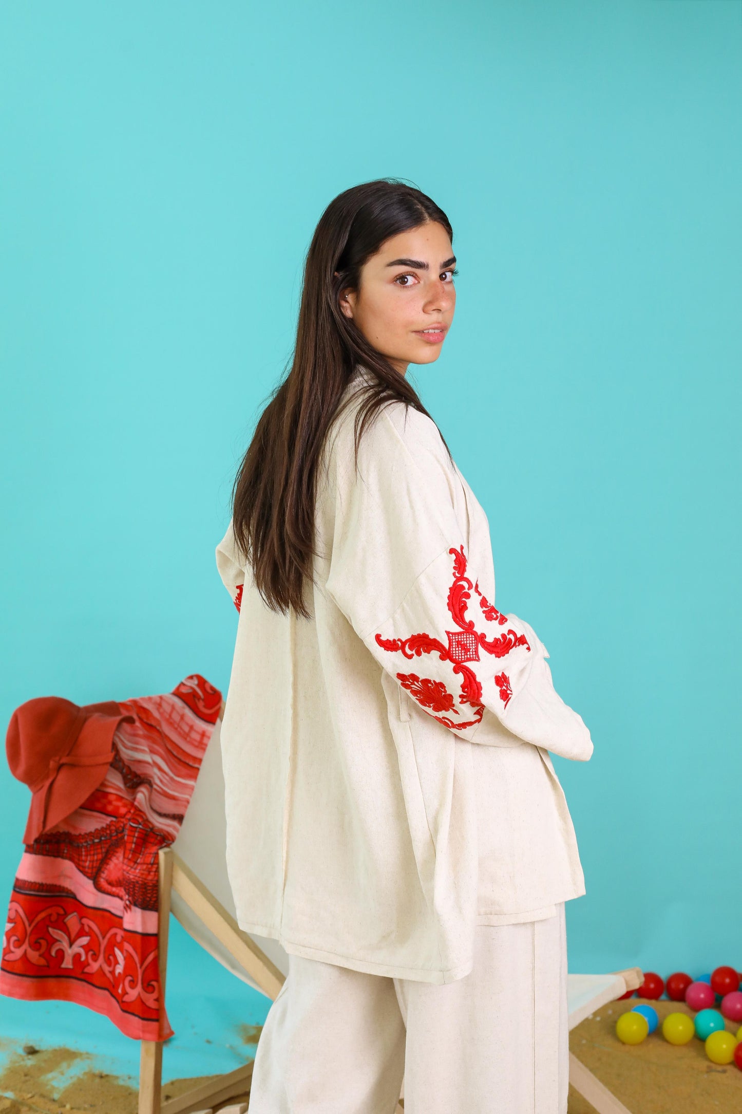Santorini Embroidered Pure Linen Set