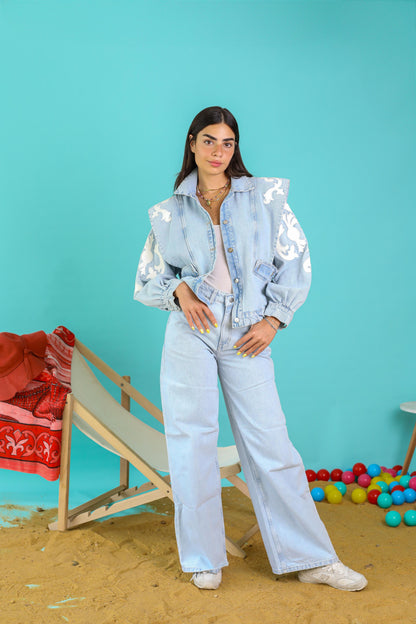 Embroidery denim -light blue
