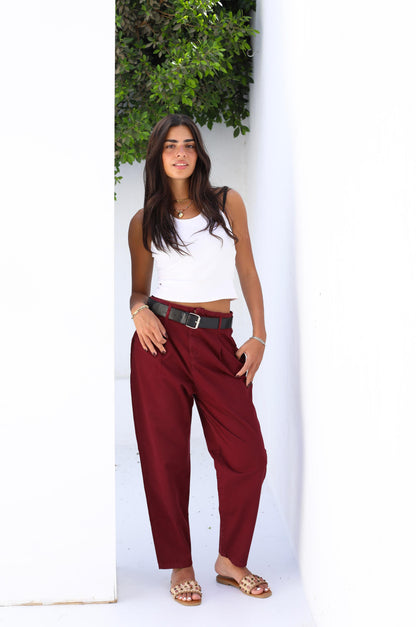 Palm Gabardine Trousers with black belt