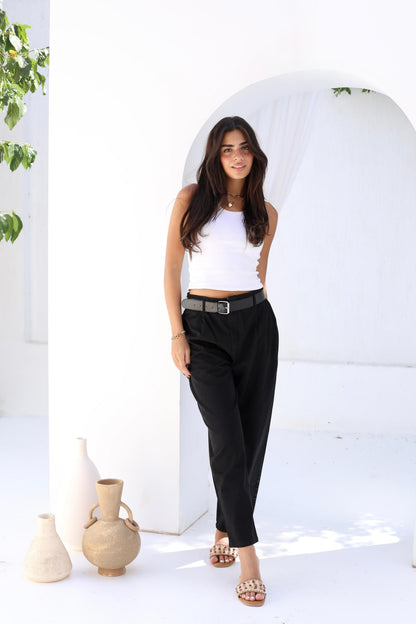 Palm Gabardine Trousers with black belt