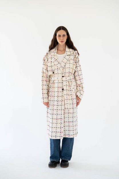 Cozy Check Coat -White-Women