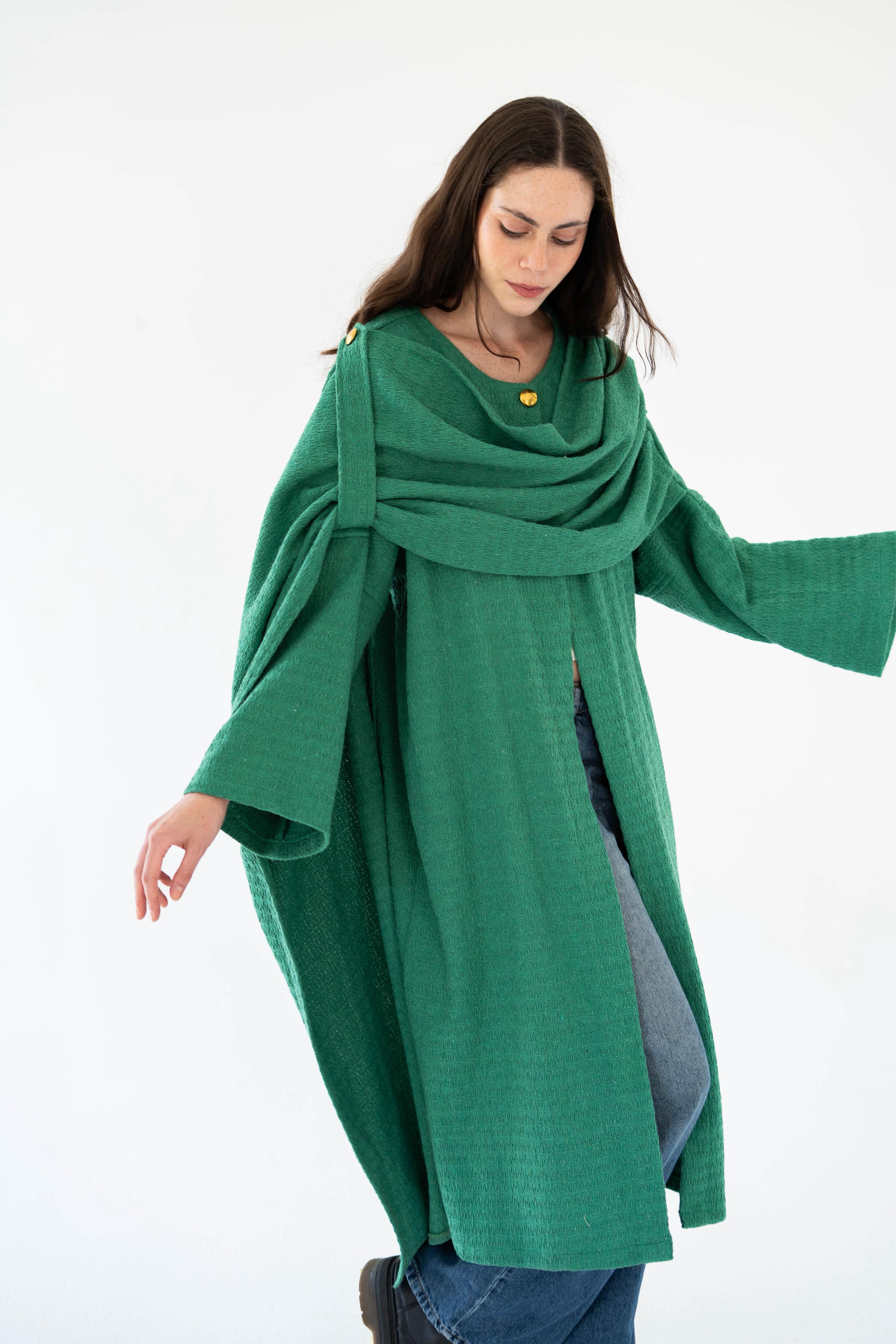 Lina Scarfed Coat- Women-Green – Traumen