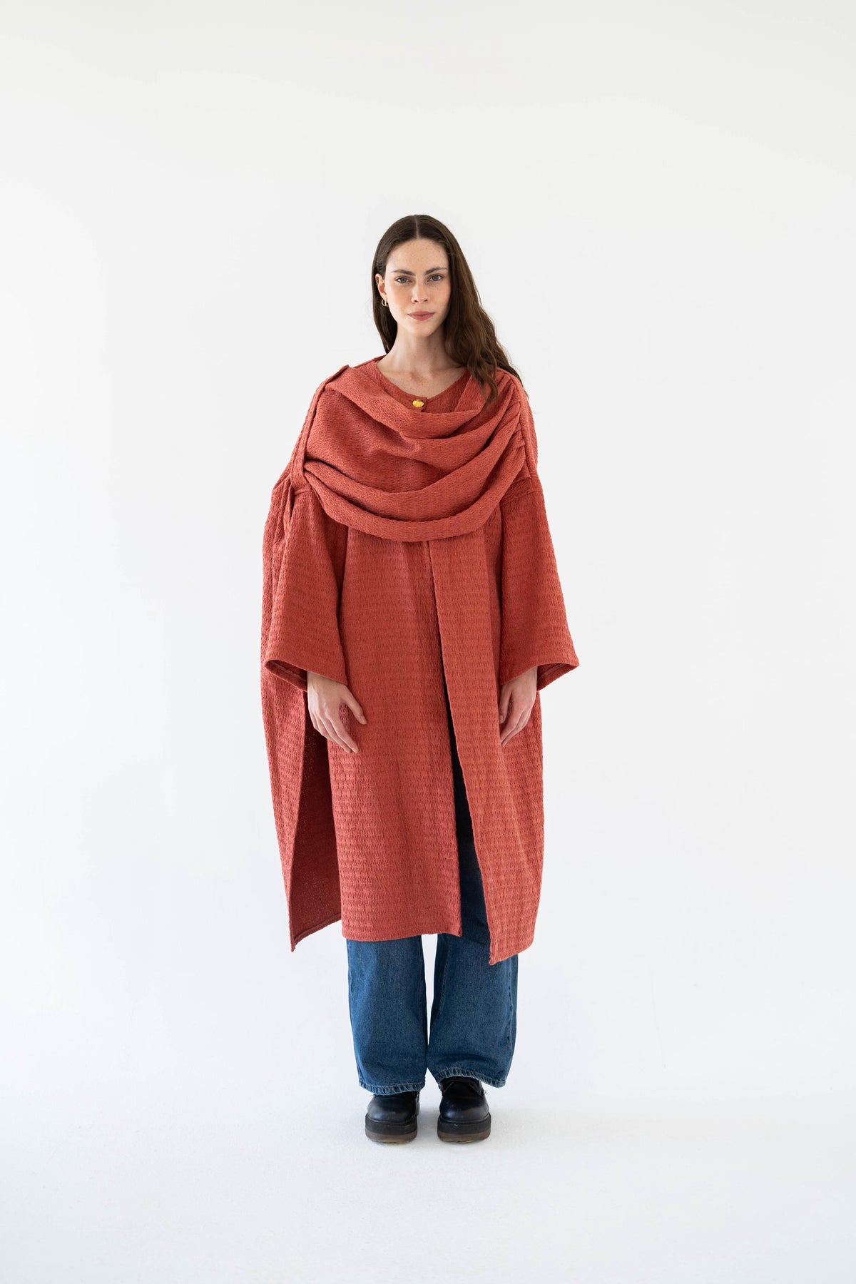 Lina Scarfed Coat-Women- Rust