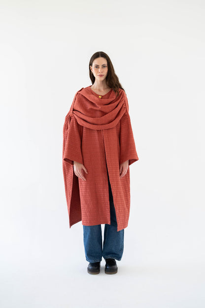 Lina Scarfed Coat-Women- Rust