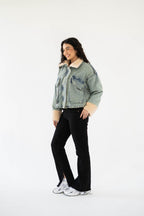 Oversized denim fur jacket- Dirty Fur Biege
