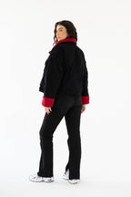 Oversized denim fur jacket- black Fur Maroon
