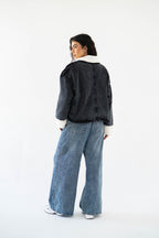 Oversized denim fur jacket- Grey Fur White