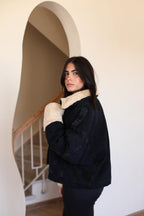 Oversized denim fur jacket - black Fur Biege